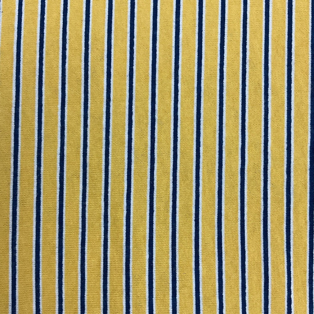 Vintage 90s yellow and blue striped T-shirt stretch fabric 50” x 56”